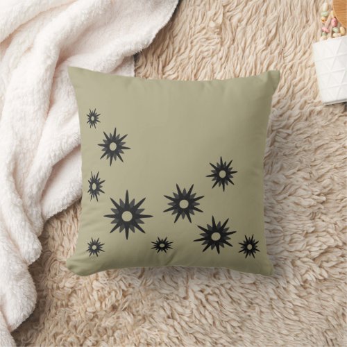 Sage Green  Black Starburst Design Throw Pillow