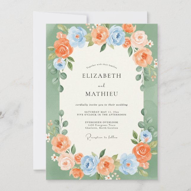 Sage Green Blissful Summer Wedding Invitation (Front)