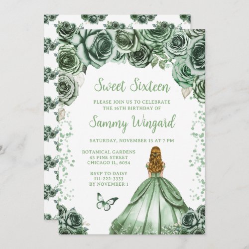 Sage Green Blonde Hair Princess Sweet Sixteen Invitation