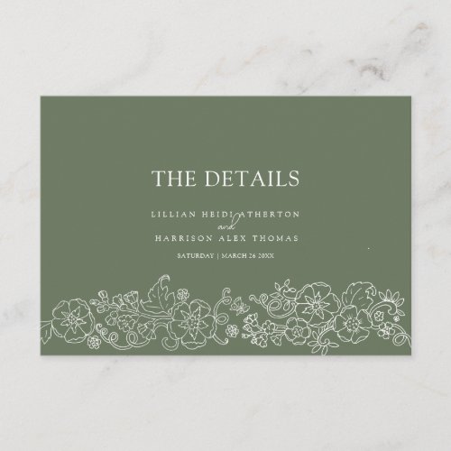 Sage green blossom butterflies wedding details  enclosure card