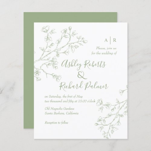 Sage green blossoms QR code wedding invitation