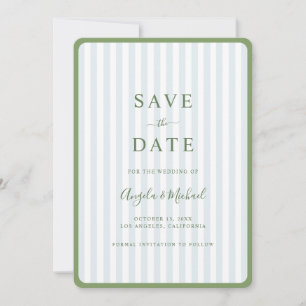 Sage Green & Blue Border Stripes Wedding Save The Date