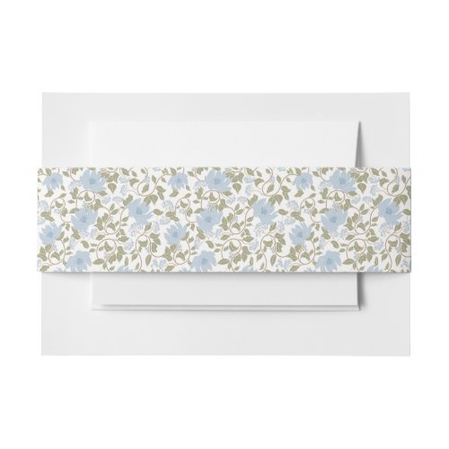 Sage Green Blue Chintz Floral Invitation Belly Band