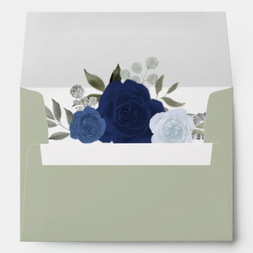 Sage Green Blue Floral Elegant Wedding Envelope