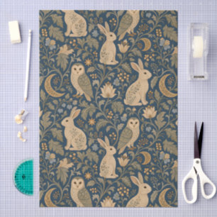 Sage Green & Blue Floral Rabbit & Owl Pattern Tissue Paper