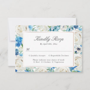Sage Green Blue Floral RSVP Card