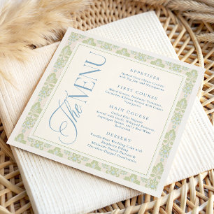 Sage Green & Blue Floral Wedding Menu