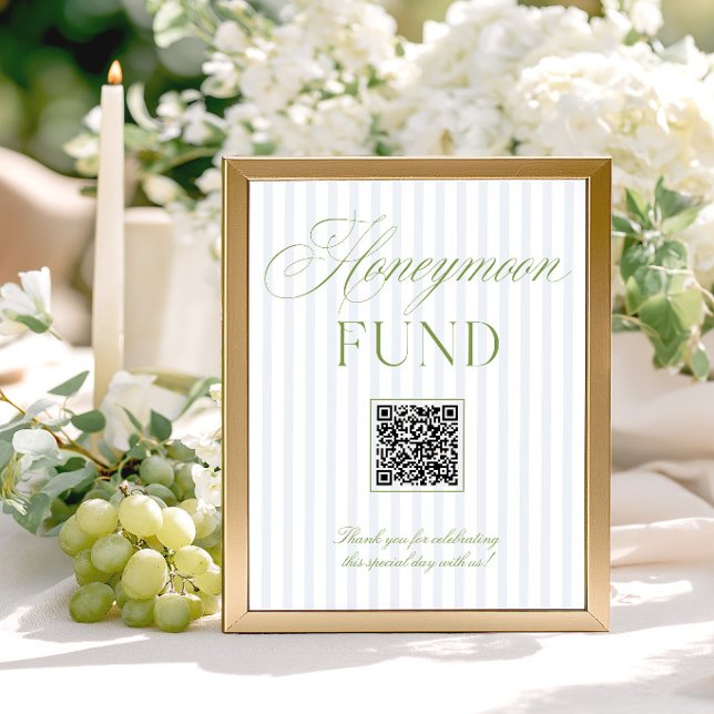 Sage Green & Blue Honeymoon Fund QR Code Sign (Sage Green & Blue Honeymoon Fund QR Code Sign)