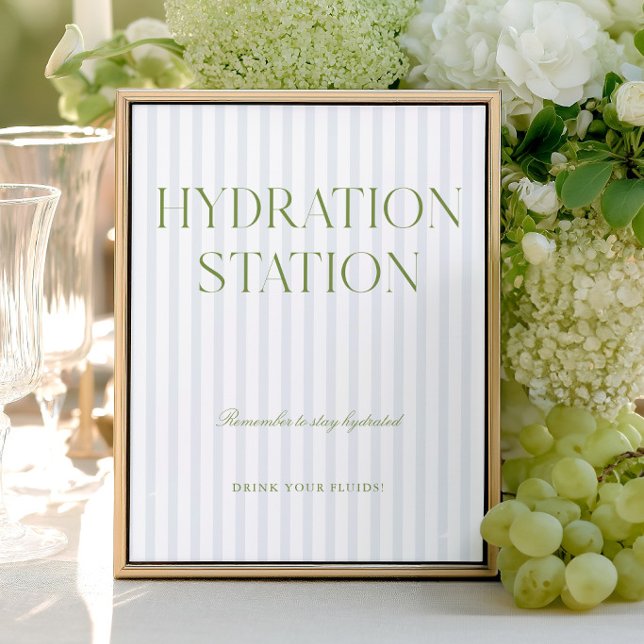 Sage Green & Blue Stripe Hydration Station Sign (Sage Green & Blue Stripe Hydration Station Sign)