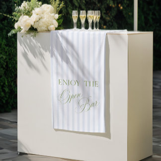 Sage Green & Blue Stripe Wedding Open Bar Banner