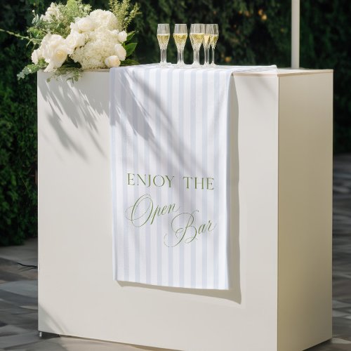 Sage Green & Blue Stripe Wedding Open Bar Banner
