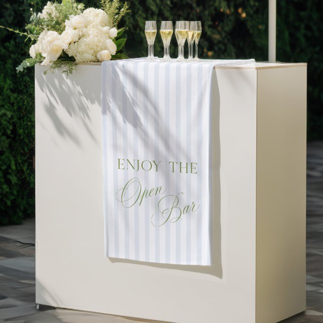 Sage Green & Blue Stripe Wedding Open Bar Banner (Sage Green & Blue Stripe Wedding Open Bar Banner)