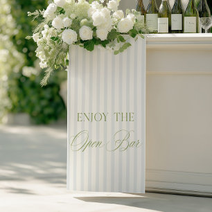 Sage Green & Blue Stripe Wedding Open Bar Banner