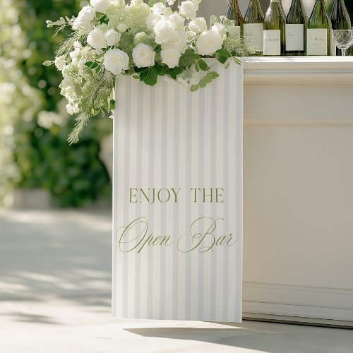 Sage Green & Blue Stripe Wedding Open Bar Banner