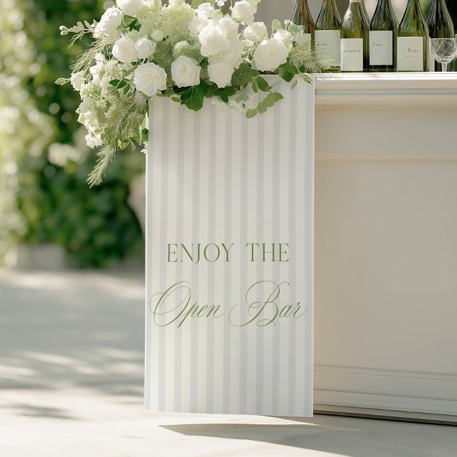 Sage Green & Blue Stripe Wedding Open Bar Banner (Sage Green & Blue Stripe Wedding Open Bar Banner)