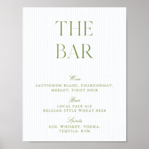Sage Green & Blue Striped Wedding Digital Bar Sign