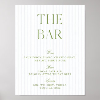 Sage Green & Blue Striped Wedding Digital Bar Sign