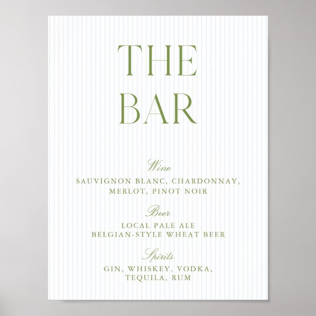 Sage Green & Blue Striped Wedding Digital Bar Sign (Front)