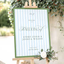 Sage Green & Blue Stripes Wedding Welcome Sign