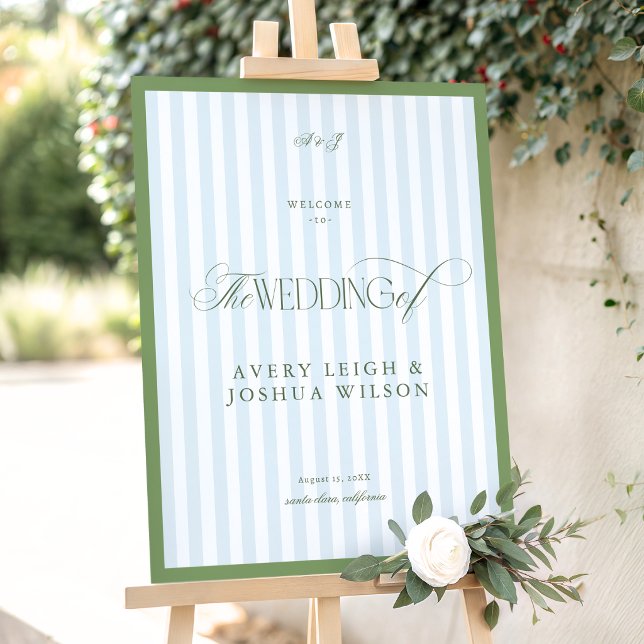 Sage Green & Blue Stripes Wedding Welcome Sign (Creator Uploaded)