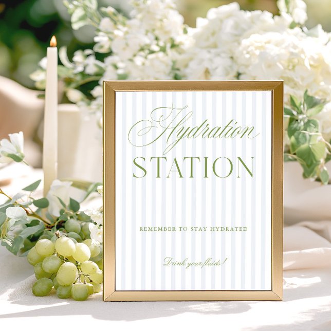 Sage Green & Blue Wedding Hydration Station Sign (Sage Green & Blue Wedding Hydration Station Sign)