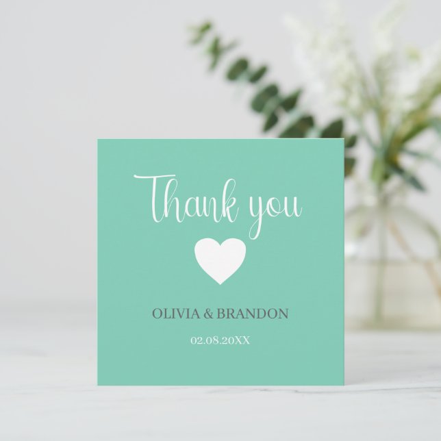 Sage Green Blue Wedding Thank You Note Card (Standing Front)