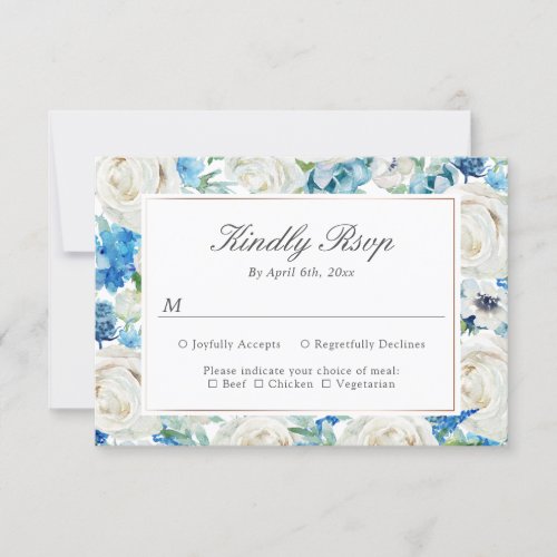 Sage Green Blue White Botanical Floral Border RSVP