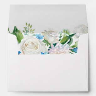 Sage Green Blue White Watercolor Floral 5x7 Envelope