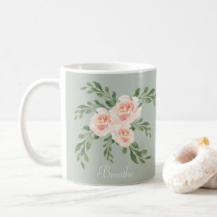 Sage Green Blush Breathe Watercolor Typography Coffee Mug