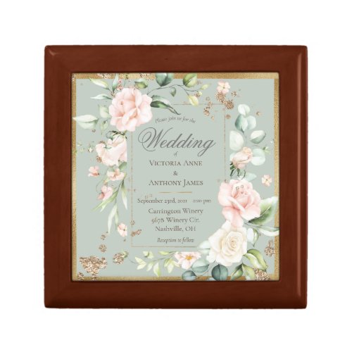 Sage Green Blush Elegant Floral Wedding Invitation Gift Box