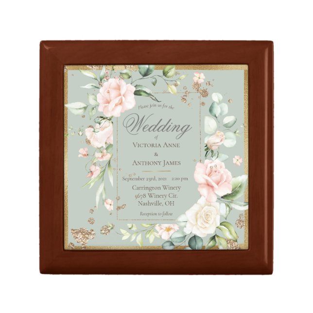 Sage Green Blush Elegant Floral Wedding Invitation Gift Box (Front)