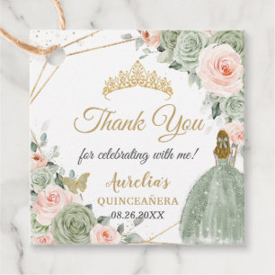 Sage Green Blush Floral Blonde Girl Quinceañera Favor Tags