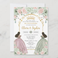 Sage Green Blush Floral Brown Twins Quinceañera