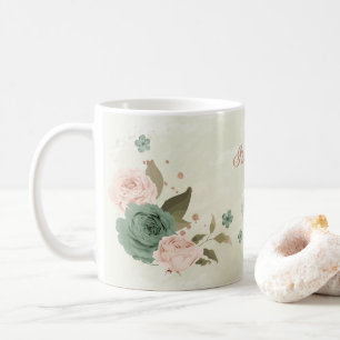 sage green blush floral coffee mug