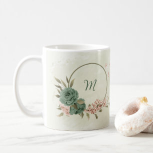 sage green blush floral  coffee mug