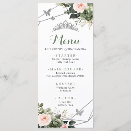 Sage Green Blush Floral Girl XV Aos Birthday Menu