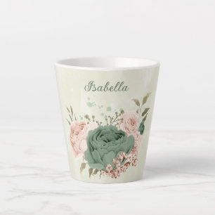 sage green blush floral latte mug