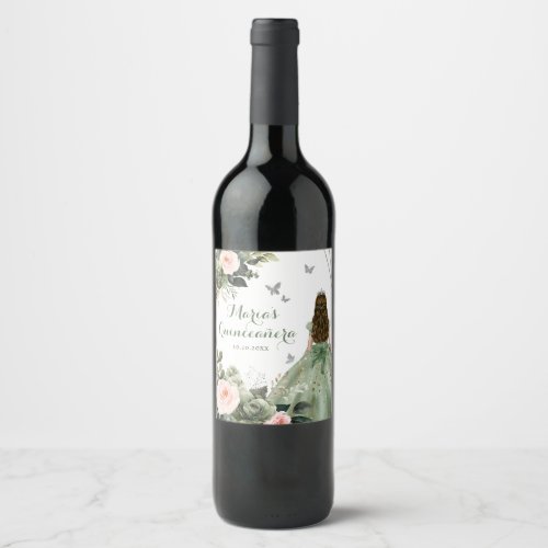 Sage Green Blush Floral Princess XV Aos Wine Label