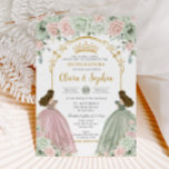 Sage Green Blush Floral Twins Gold Quinceañera  Invitation<br><div class="desc">Our enchanting sage green and blush floral twin girls quinceañera invitation captures the essence of elegance and grace. Delicate sage green and blush florals adorn the border, framing the centerpiece: two elegant young women, each radiant in their sage green and blush ball gowns. This invitation exudes timeless beauty, perfectly capturing...</div>