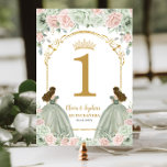 Sage Green Blush Floral Twins Quinceanera Birthday Table Number<br><div class="desc">Personalize this beautiful floral twins birthday table number card easily and quickly. Simply click the Edit Using Design Tools button to further edit the text, change font styles, colors and size. The quince girls and crown are movable, resizable, duplicatable, and removable, allowing you to customize the design to suit your...</div>