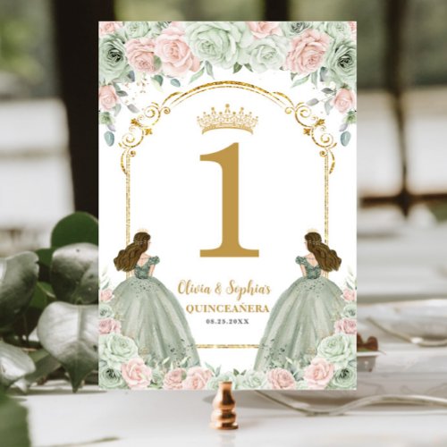 Sage Green Blush Floral Twins Quinceanera Birthday