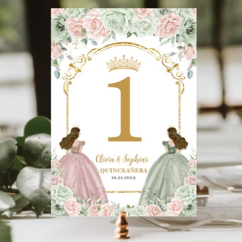 Sage Green Blush Floral Twins Quinceanera