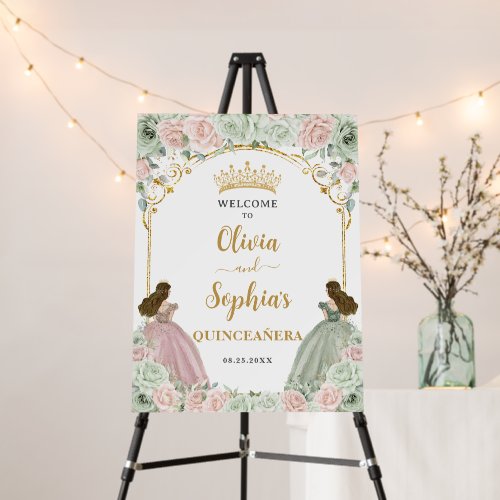Sage Green Blush Floral Twins Quinceanera Welcome