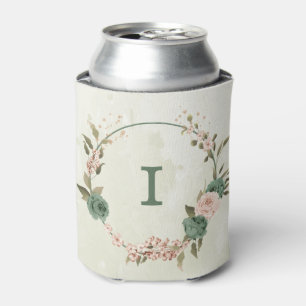 sage green blush floral wedding can cooler