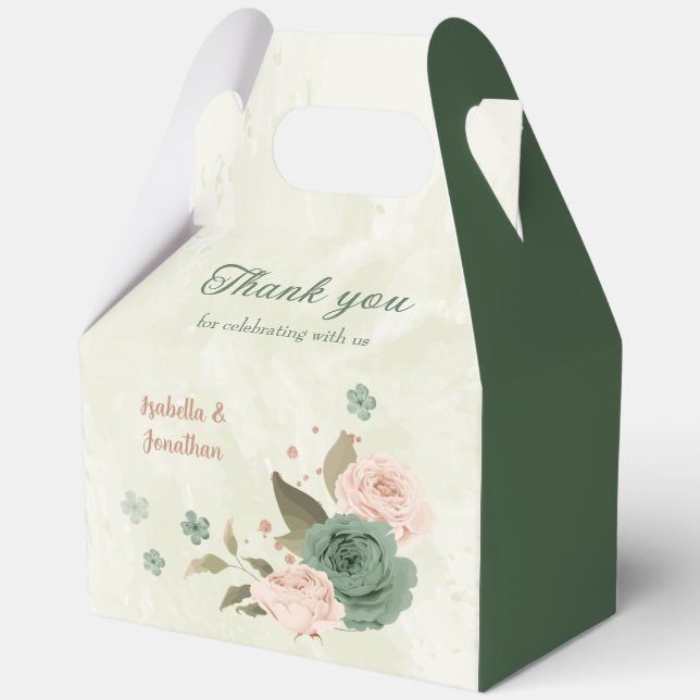 sage green blush floral wedding favor boxes (Front)