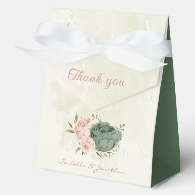 sage green blush floral wedding favor boxes (Front)