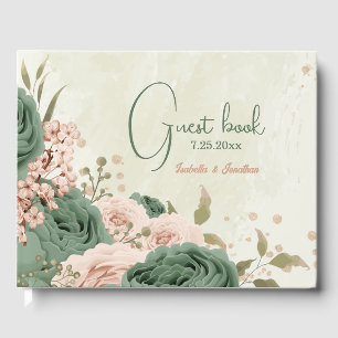 sage green blush floral wedding guest book