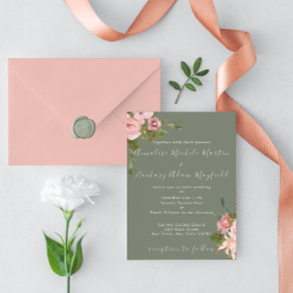 Sage Green Blush Floral Wedding Invitation