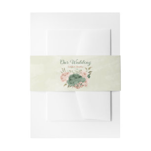 sage green blush floral wedding invitation belly band