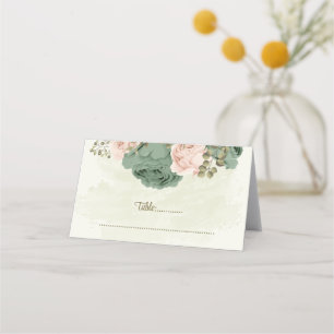 sage green blush flowers botanical wedding place card